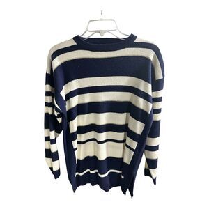Du Rhone Collection Womens Striped Long Sweater Navy Blue White Metallic Size S